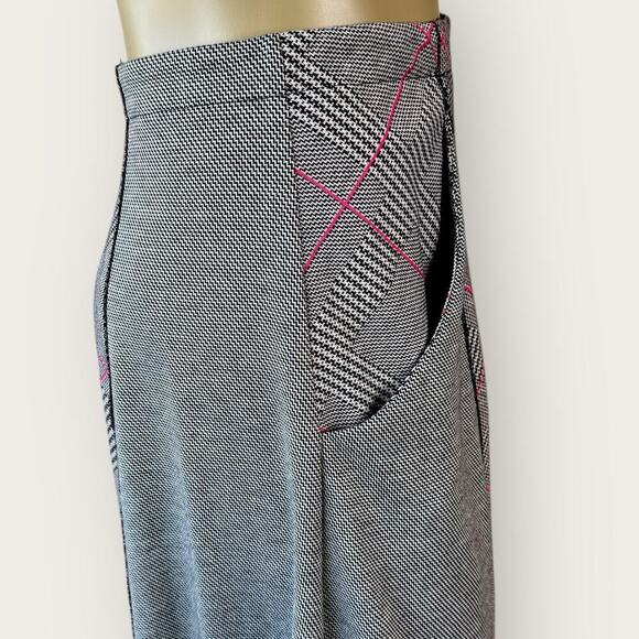 Cato Plaid Knit Maxi Flare Skirt Size M Gray Pink Ponte Stretchy High Low Pullon - Picture 7 of 13